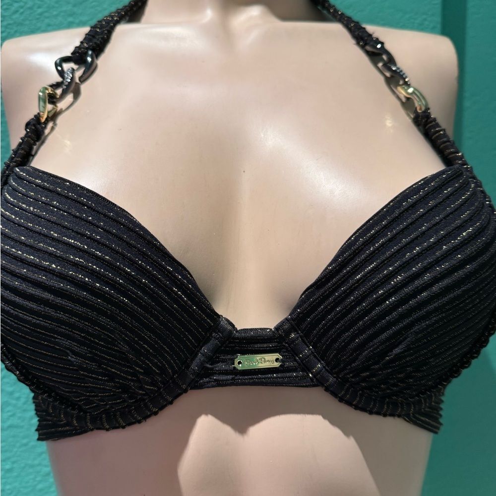 Black Glitter Halter Bikini Top